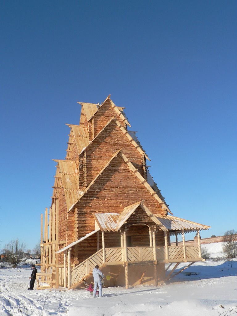 Artificial wooden church constructed for movie, must be buried off