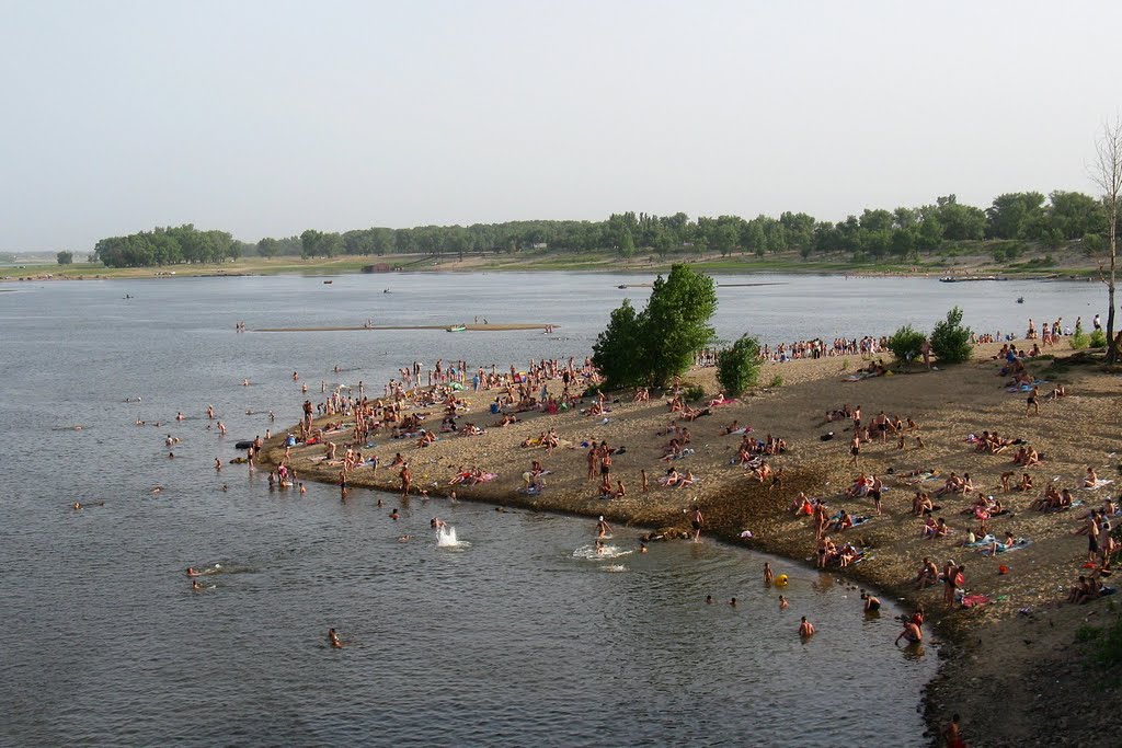 Пляж острова Зелёный, Волжский. Река Ахтуба. Green Island beach