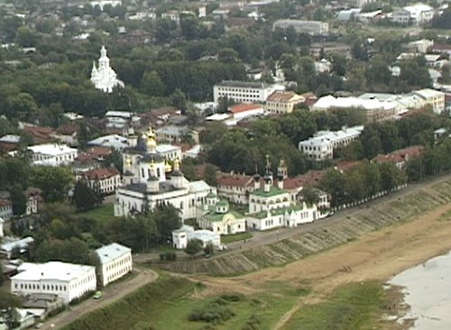 View to Temple comlex of Velikiy Ustyug from airplane