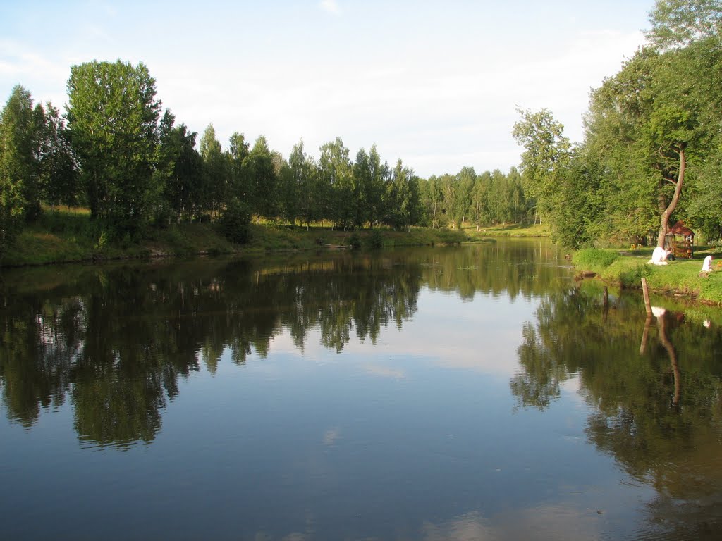 Река Вытегра. Справа — городской парк с детским городком / Vytegra River. Right is the city park
