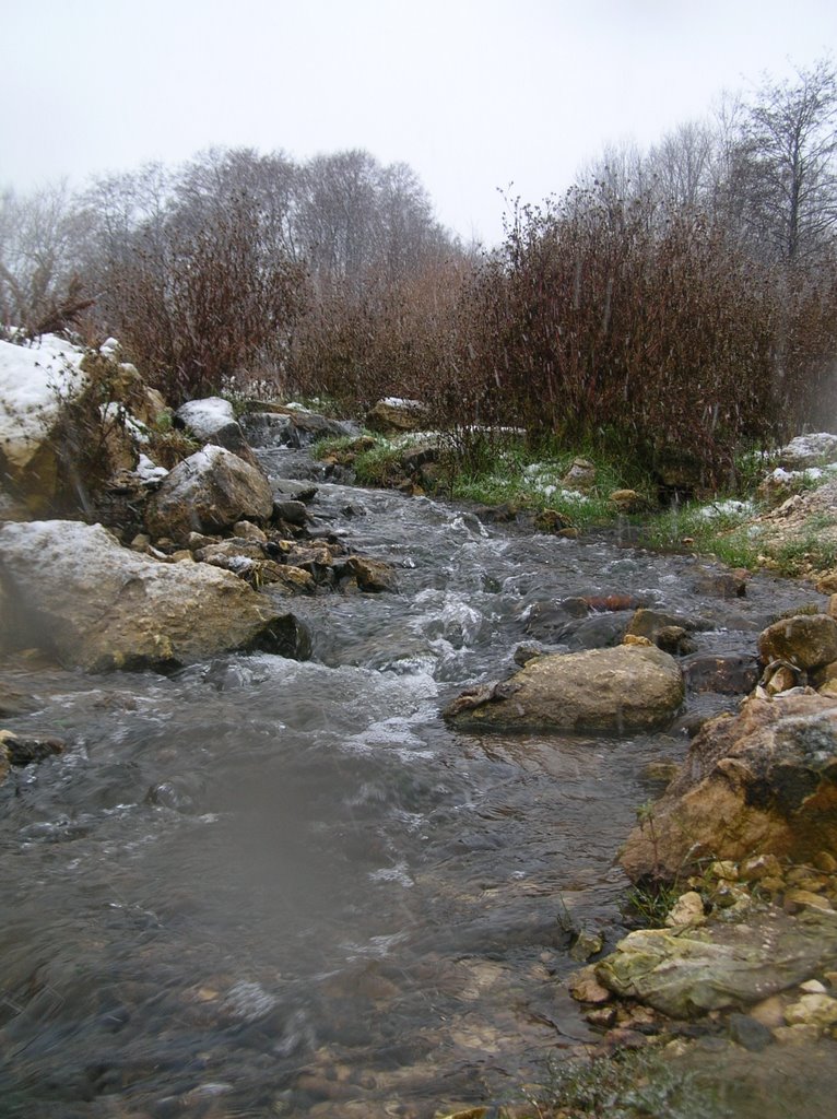 Stream running into the river Oka. Ручей впадающий в реку Оку.