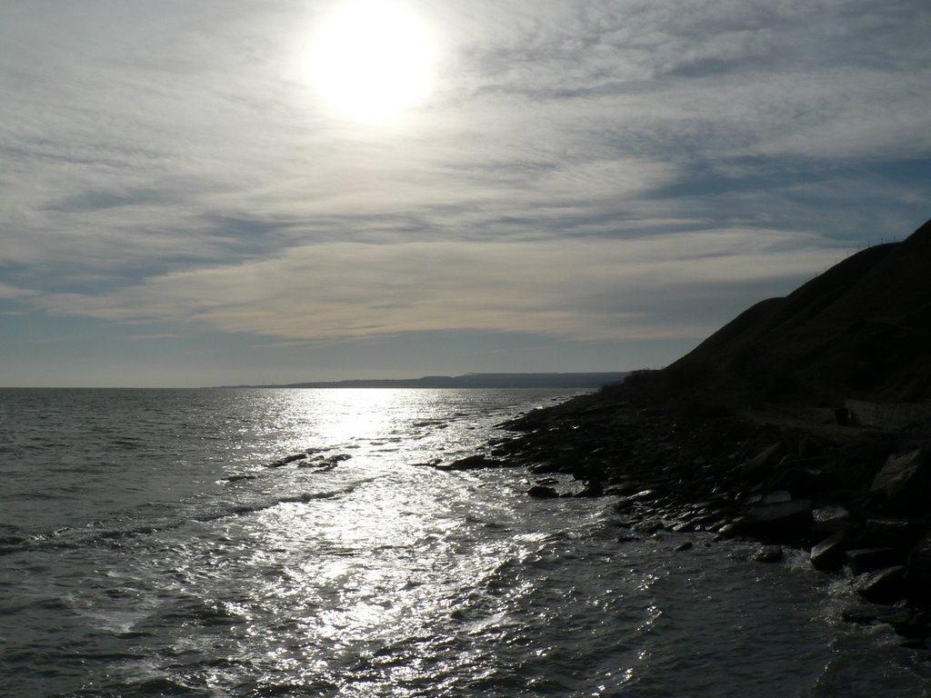 February sunrise over Caspian sea south from Kaspiysk