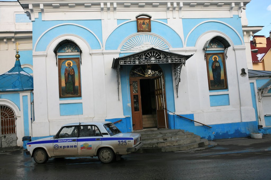 police (milicija) cruiser by Nikolo Kozinski Church