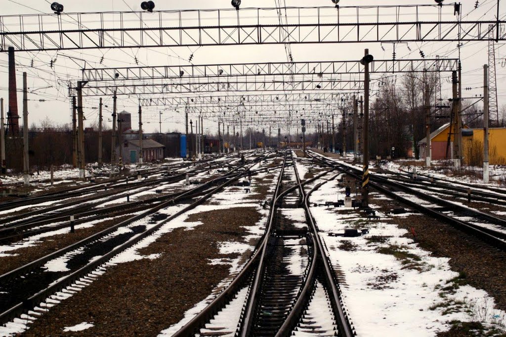 Вид из поезда Архангельск-Мурманск, станция Беломорск, республика Карелия