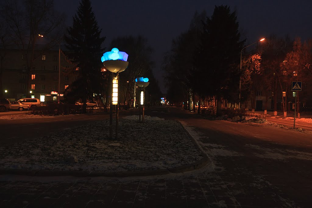 ул.Весенняя: аллея с цветными фонарями; 09.11.2011