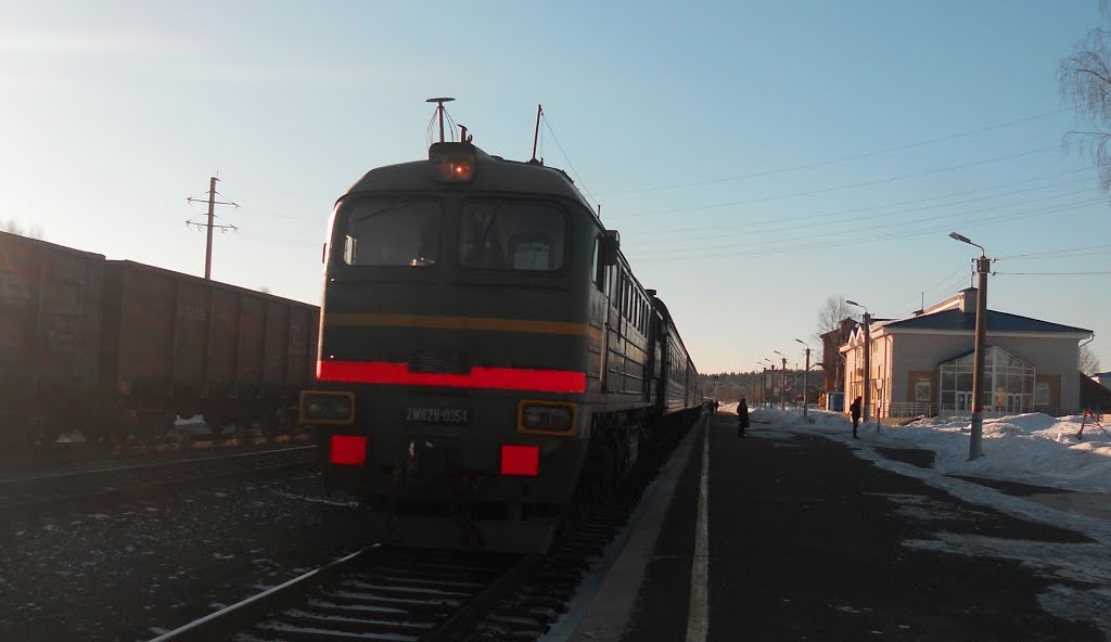 Тепловоз 2М62У-0354 с поездом Киров-Пинюг прибыл на станцию Юрья
