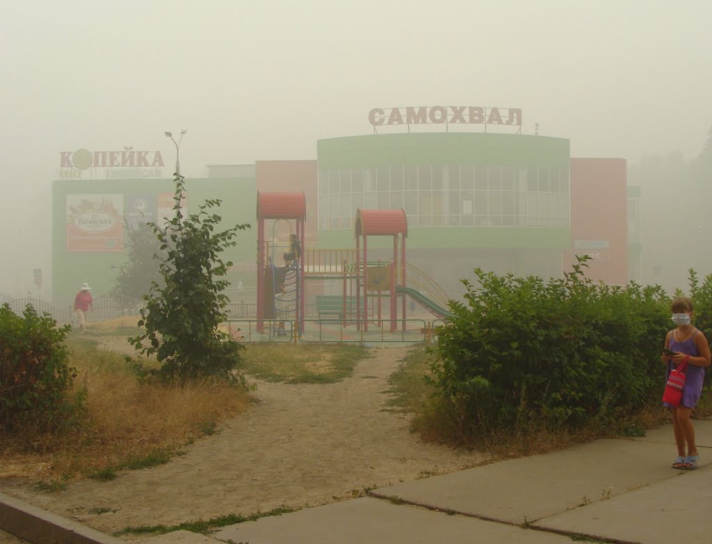 Вид на Самохвал/Копейу/Пятёрочку/.... со стороны Пентагона в дыму