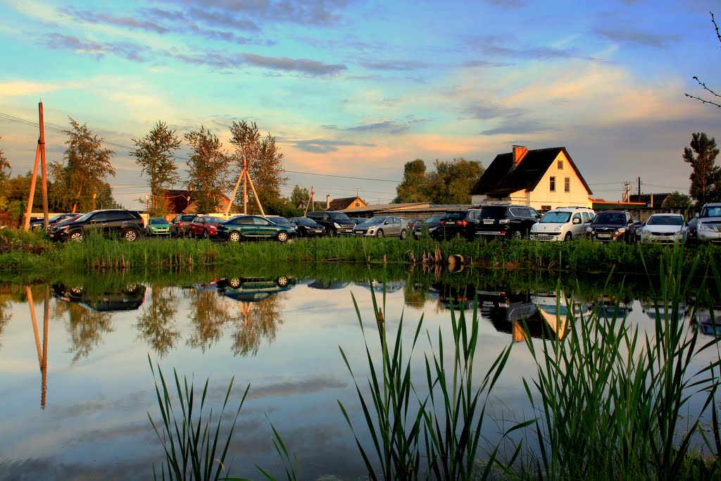 parking near the pond