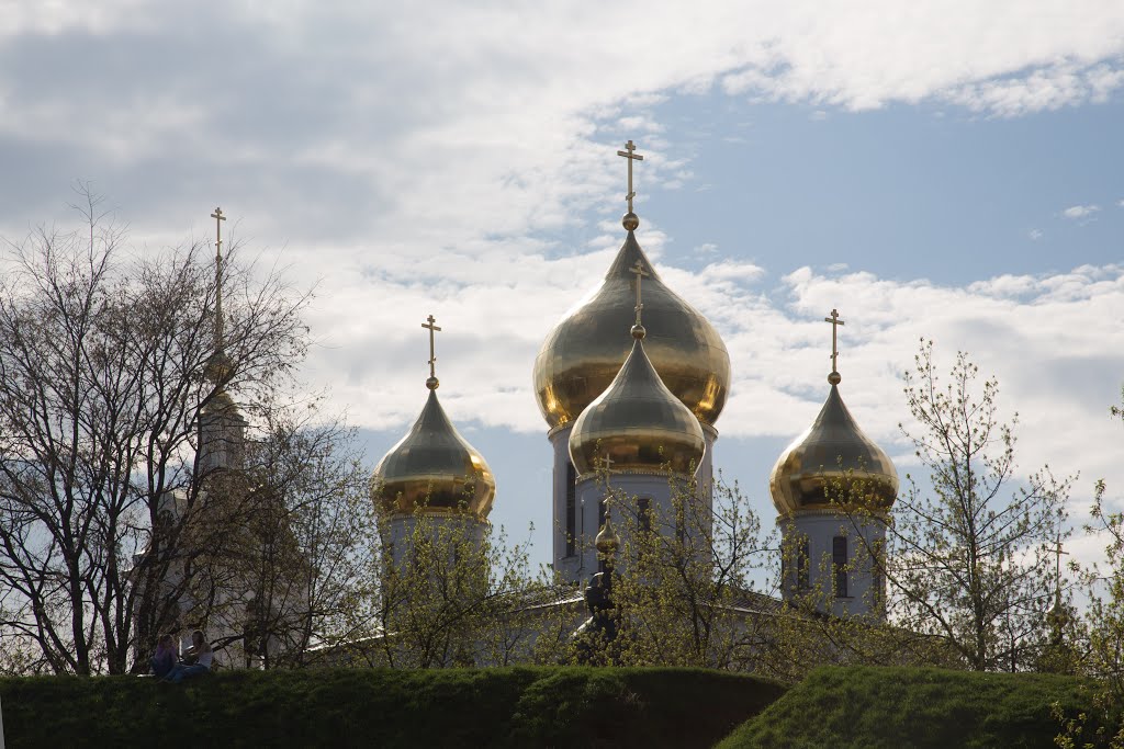 Дмитров: Купола Успенского собора из-за кремлевского вала  Cathedral of the Assumption