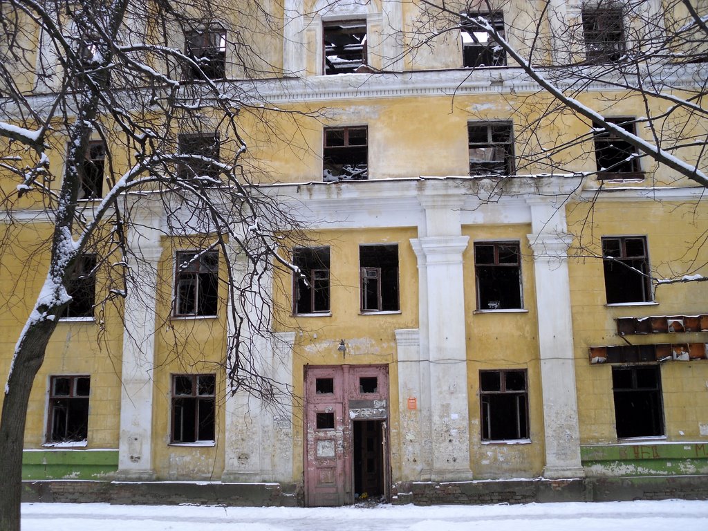 Burned out building at Monino