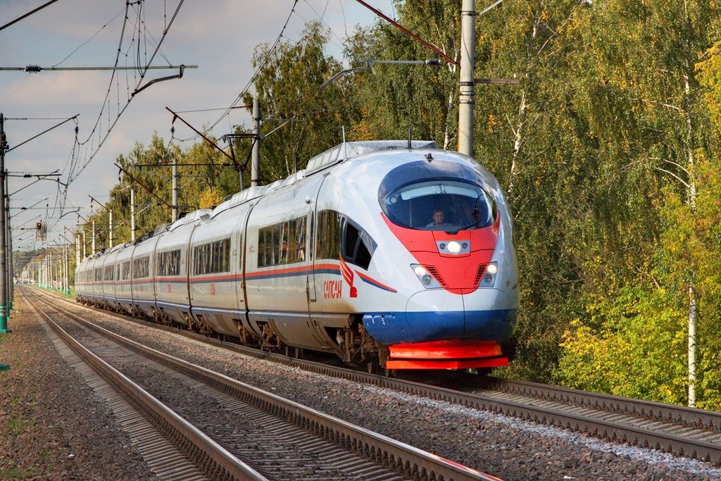 Siemens Velaro RUS (Sapsan) approaching Udelnaya railway platform