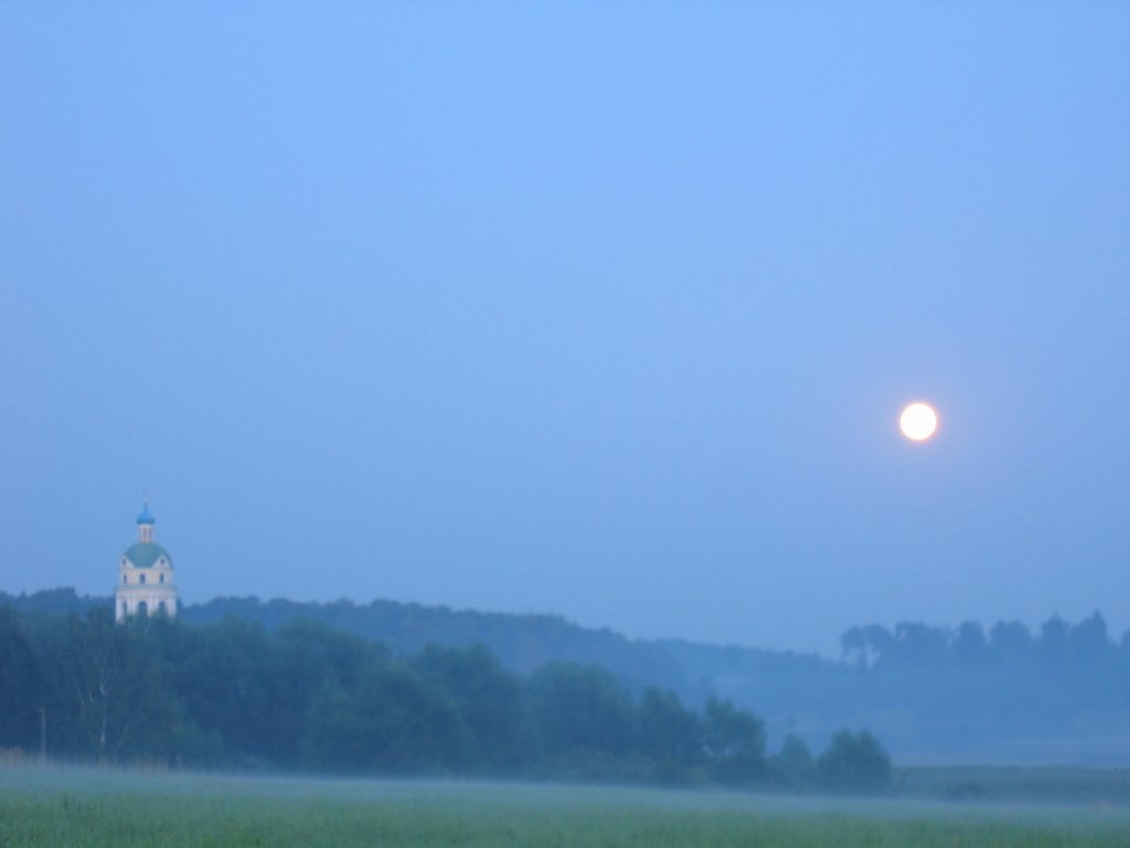 Moon, fog & church