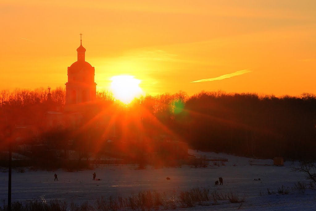Рыбаки на льду Барских прудов. Рассвет. HDRI. 26.03.2010