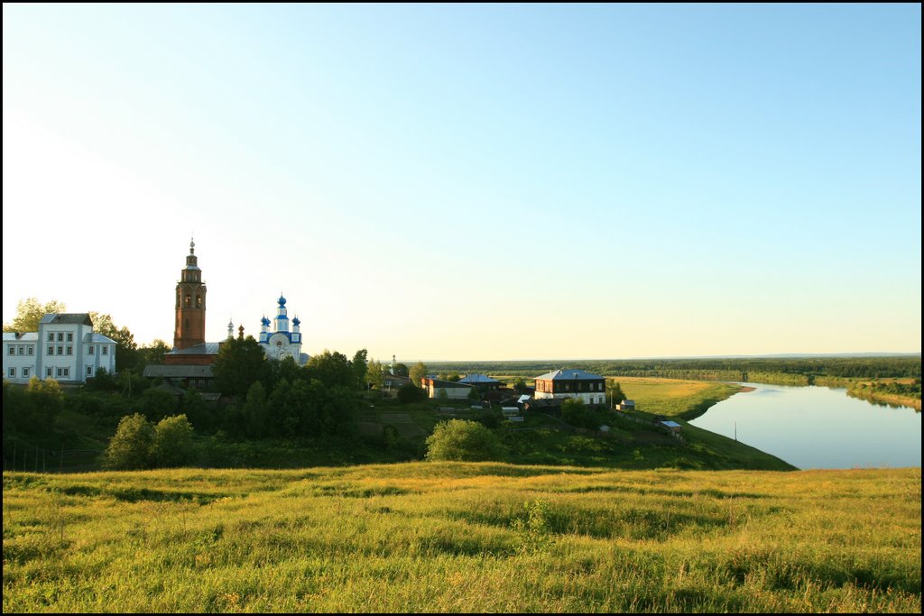 Cherdyn city founded in 1472. Sunset.