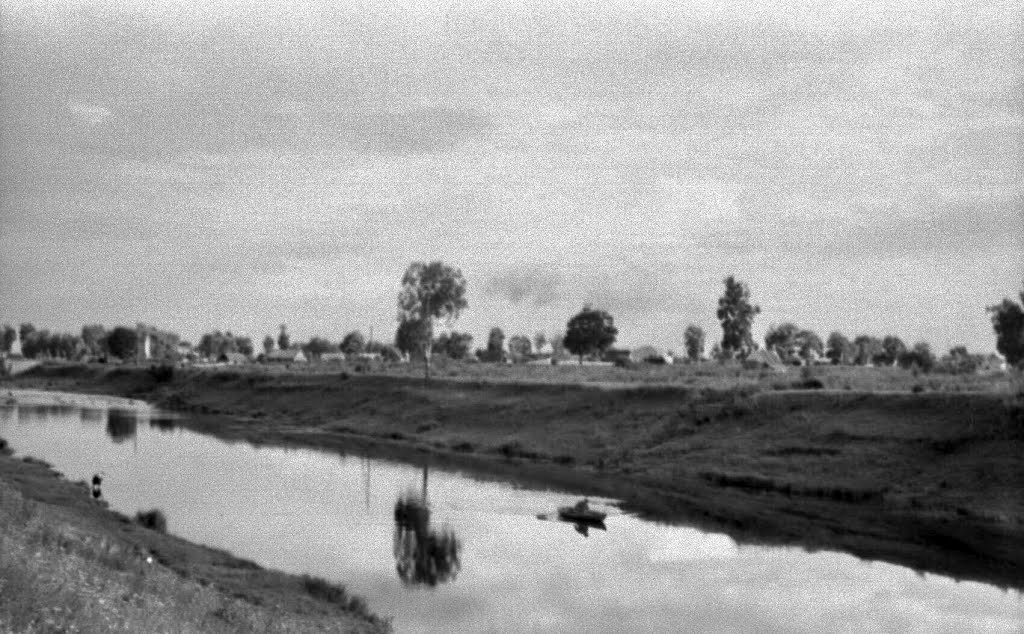 Порхов. Одинокий лодочник на р.Шелони. 07/1956г.