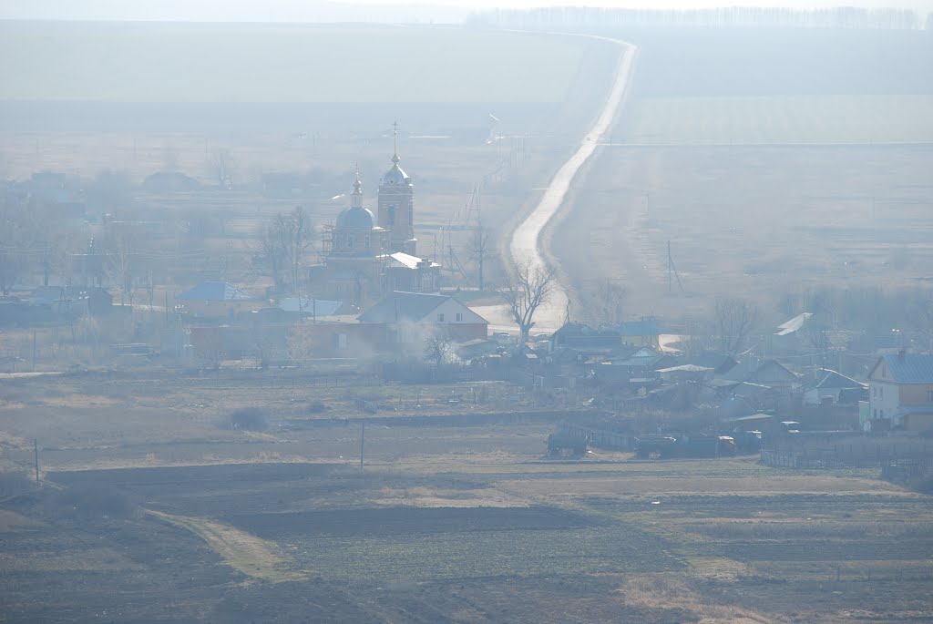 Пронск. Вид на заречную слободу и Архангельскую церковь со старого городища.