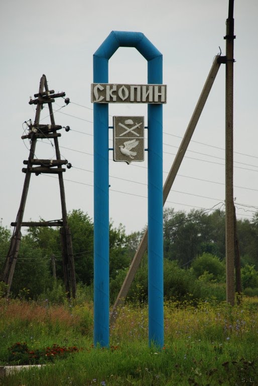 Стелла на въезде в город Скопин