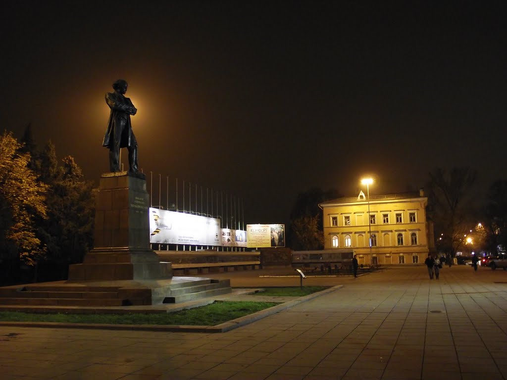 Monument to Chernyshevsky at night