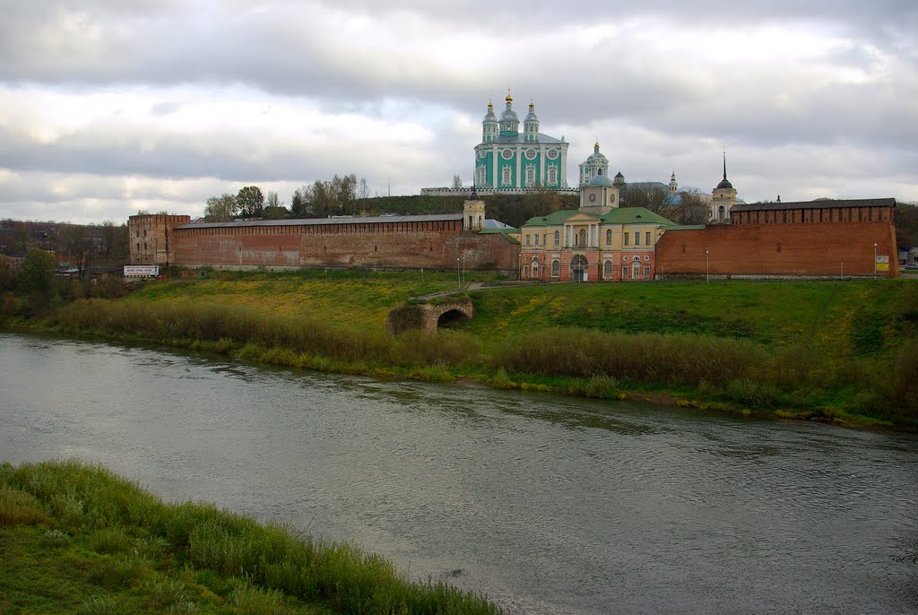 Фрагмент кремлевской стены в Смоленске и р. Днепр