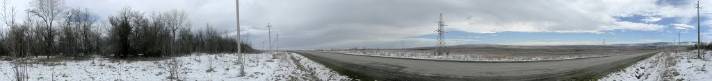 Панорама. Южный выезд из Курсавки. Вид на Курсавку в снегу