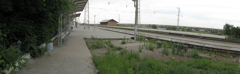 Панорама. Курсавка. Вокзал, скамеечки на пероне, левее старая нерабочая водная колонка.