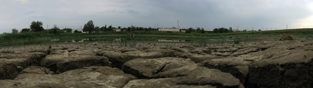 Панорама. Курсавка. Пруд. Глубокие трещины высохшего дна (крупно)