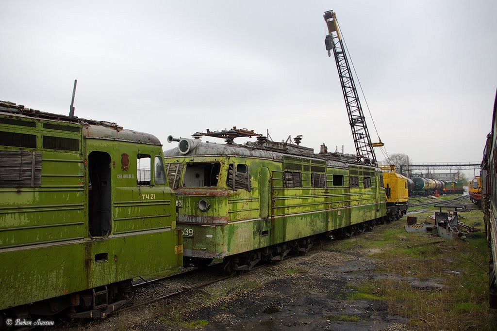 Old electric locomotives VL60K in depot Mineralnie Vody