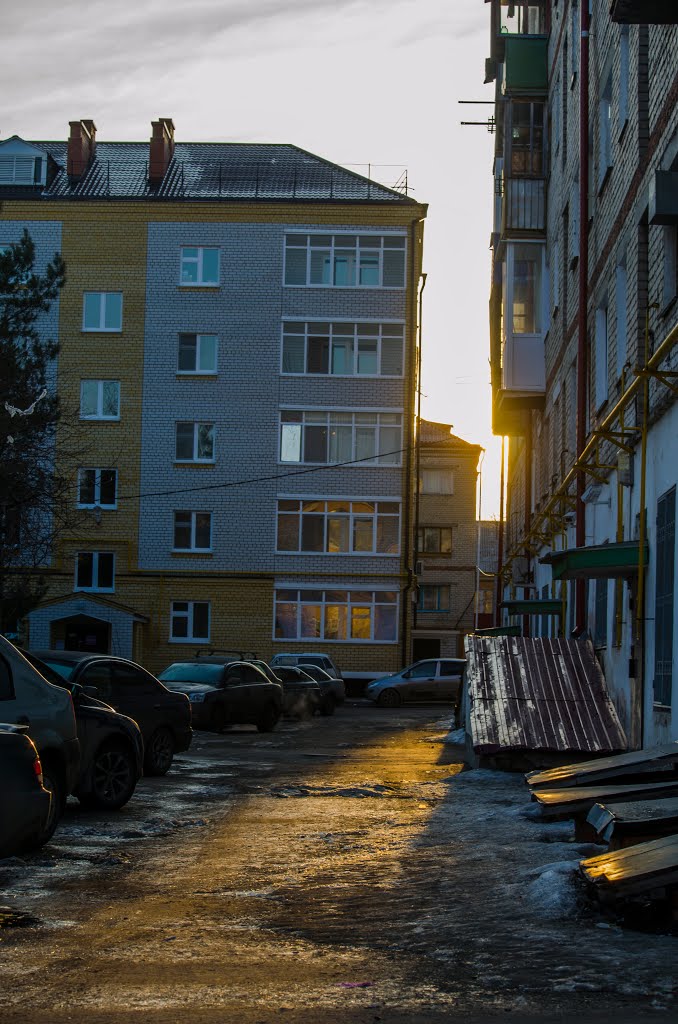 In the courtyard of a multistory building
