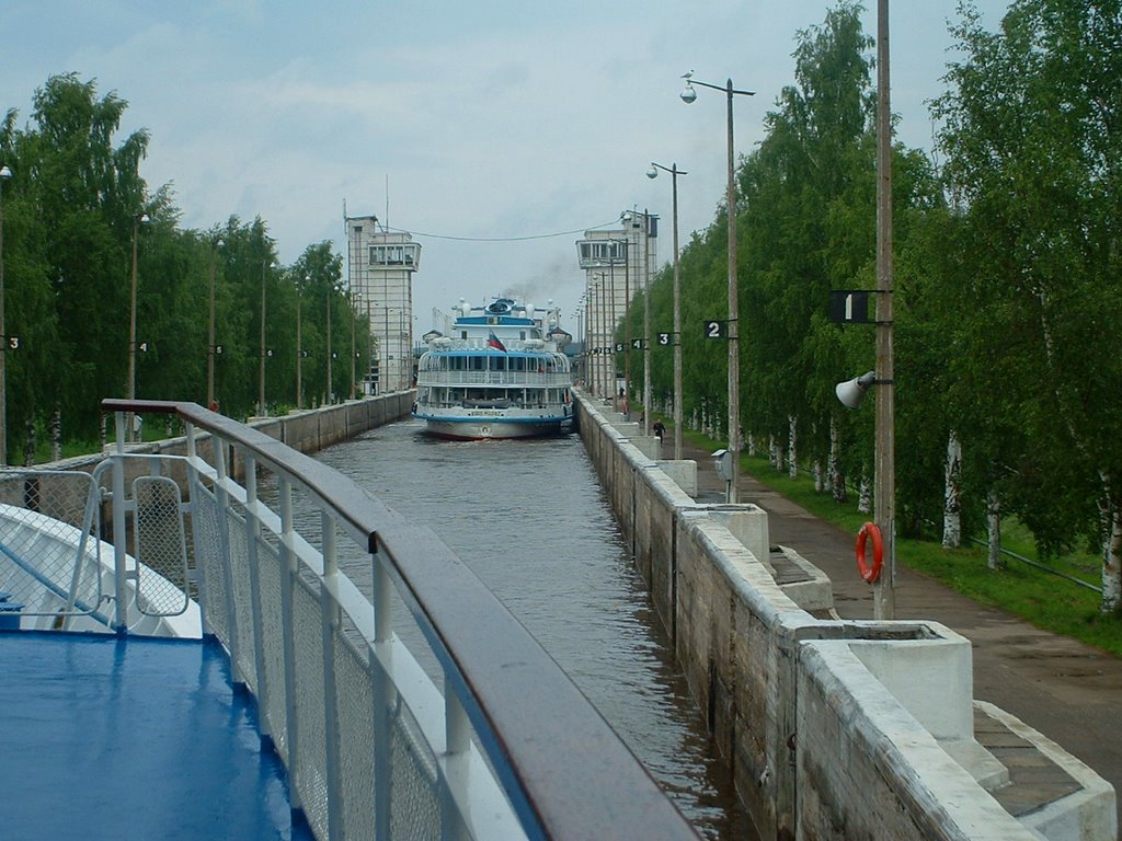Russia - Waiting to cross the locks in the Volga River