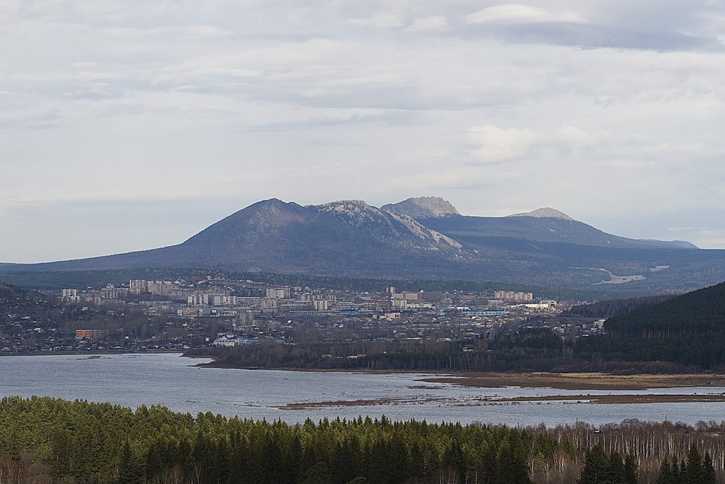 Taganay Ridge in the Ural mountains and Zlatoust city in front