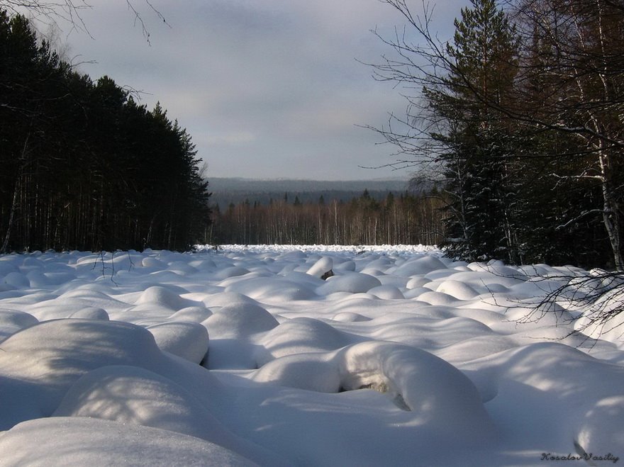 Каменные реки зимой, курумник /Stone river in winter