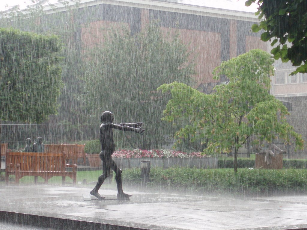Zahrada radnice v Namuru za deště (Town hall´s garden in Namur in the rain)