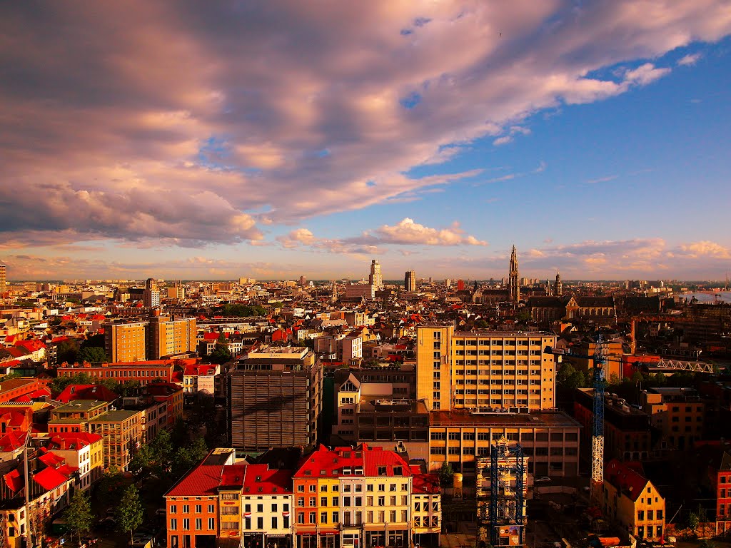 Antwerpen at the sunset