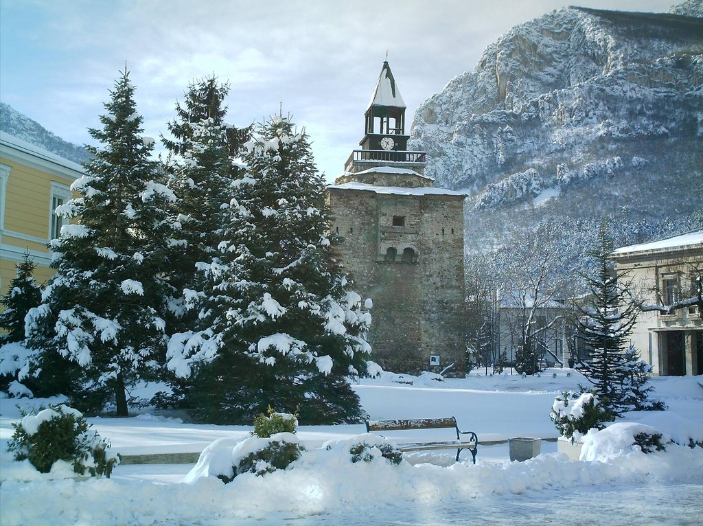 The Meschiis tower in the winter