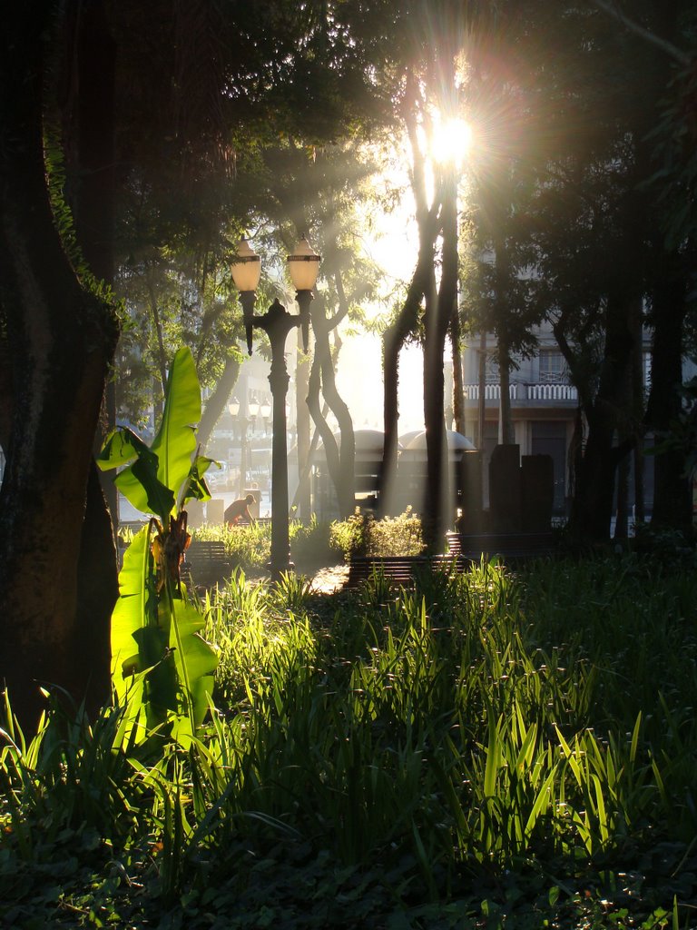 Primeiros raios solares na Praça Osório  no Centro de Curitiba - Paraná - Brazil