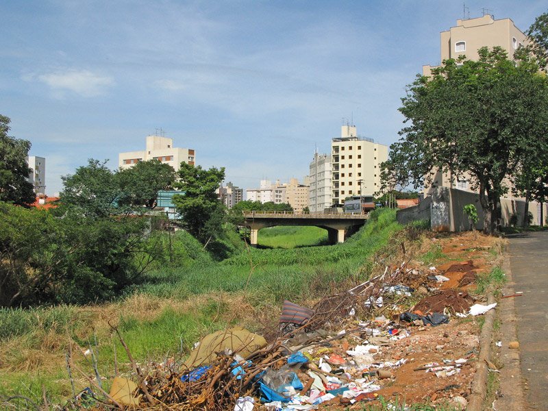 Antigo leito dos trilhos da Cia. Mogiana de Estradas de Ferro e viaduto na av. Andrade Neves - fevereiro/2009