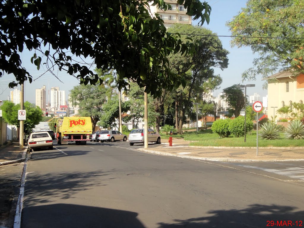 Centro de Catanduva visto da Rua Santa Catarina, ao lado do Castelinho e da Catedral de Nossa Senhora Aparecida