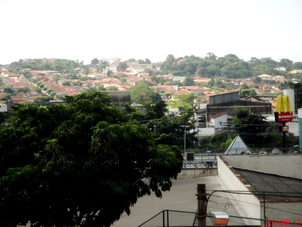 Vila Jorge, Jardim do Bosque e Garden Shopping Catanduva visto do Clube de Tênis Catanduva. A mata à direita é o local do Zoológico de Catanduva, à esquerda no alto, o Colégio Nossa Senhora do Rosário (Colegião)