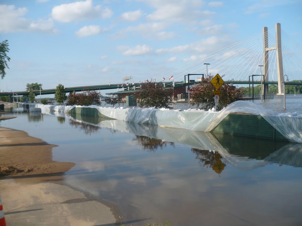 Great River Bridge with flooded parking lots