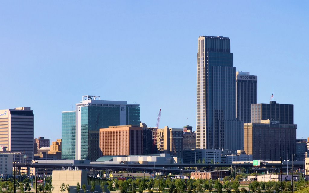 Omaha skyline from Abbott Dr and Riverfront