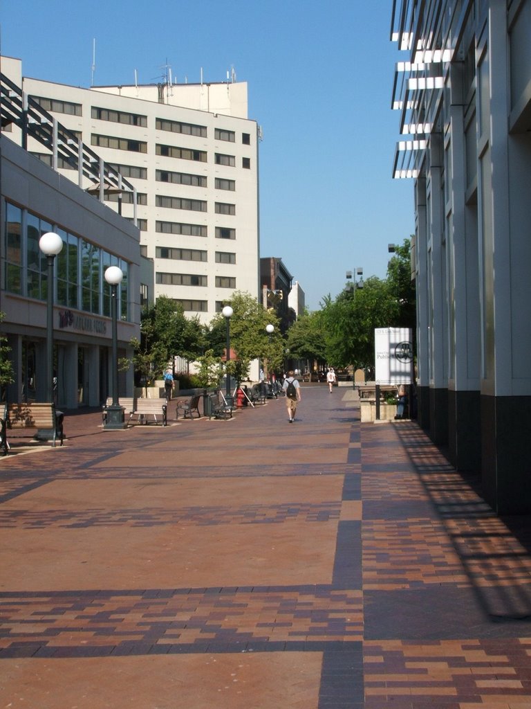 The Pedestrian Mall looking west. Iowa City