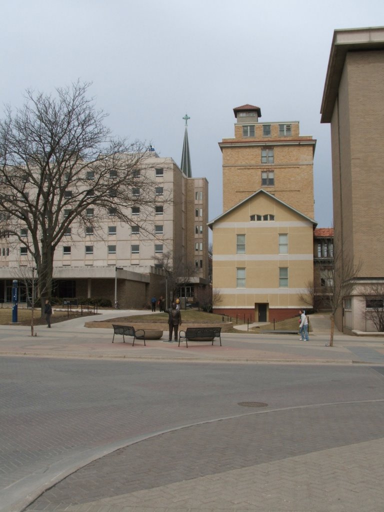 Seashore Hall and Irving B Weber (Iowa Citys official historian) statue, Iowa City, IA March 26, 2008