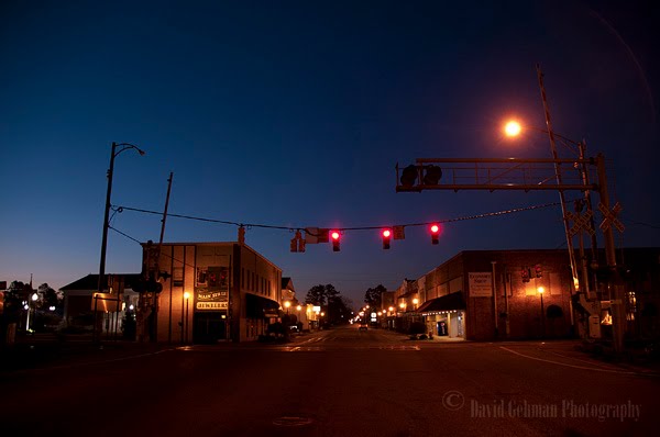 Dawn on Main Street at Railroad track looking South