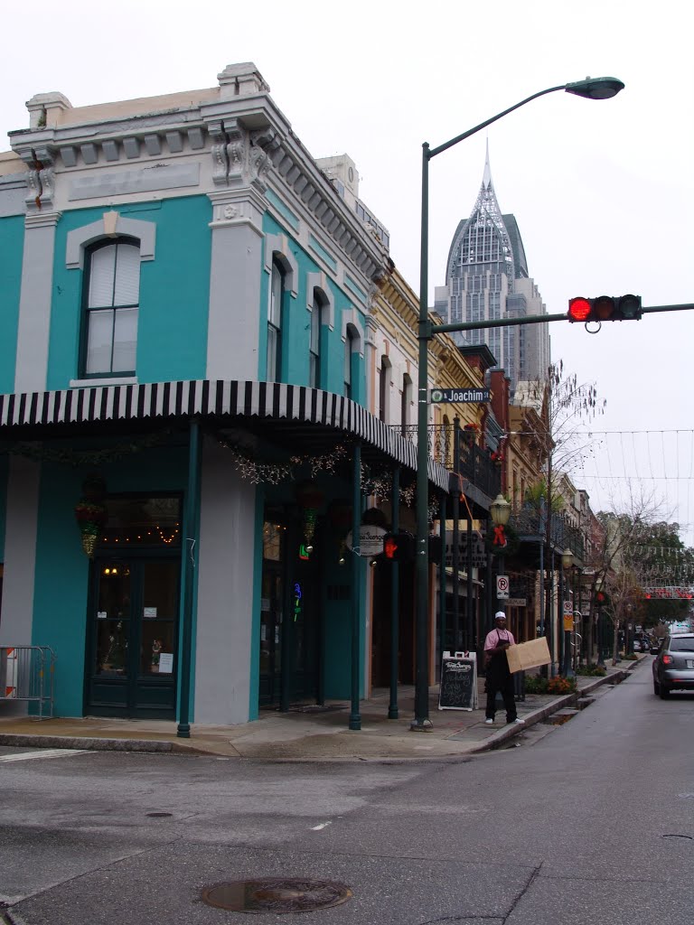 historic downtown, looking east down Dauphin St from Joachim St (12-26-2011)