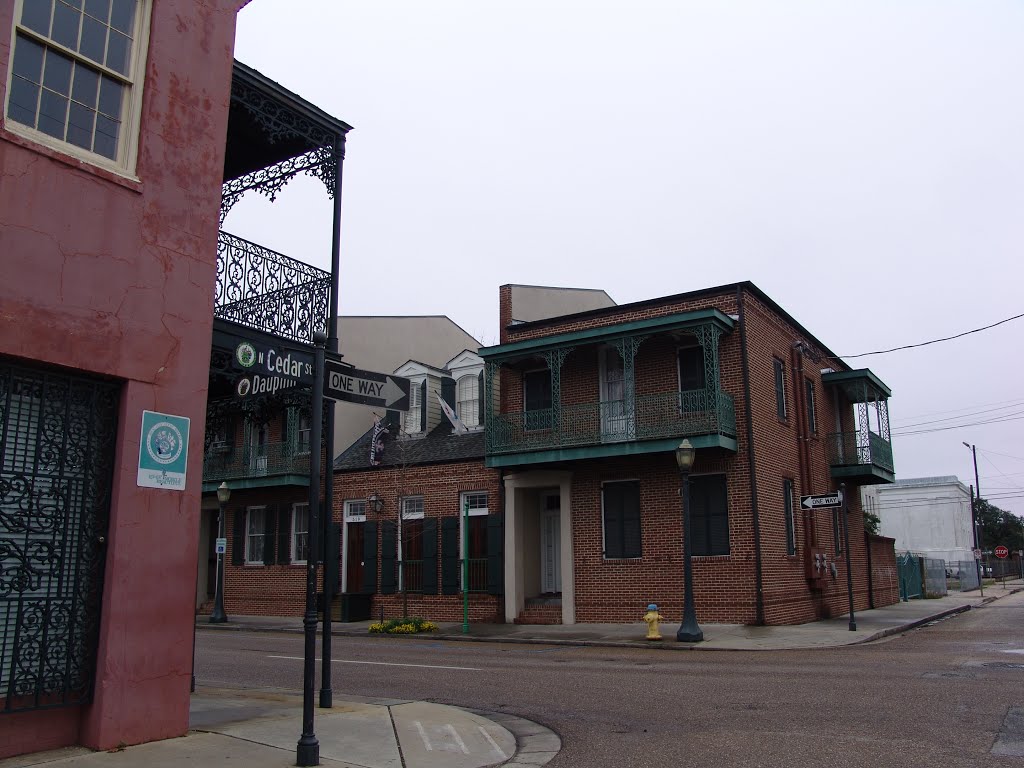 historic iron gallery buildings, Lower Dauphin St HD, Mobile (12-26-2011)