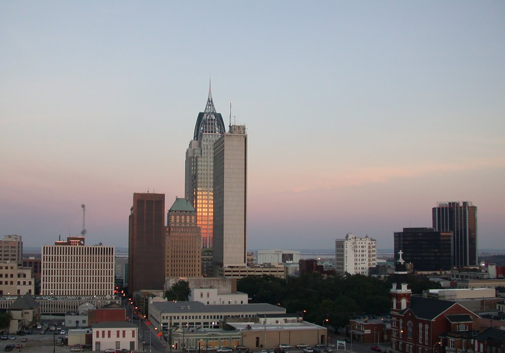 RSA Tower facing sunset