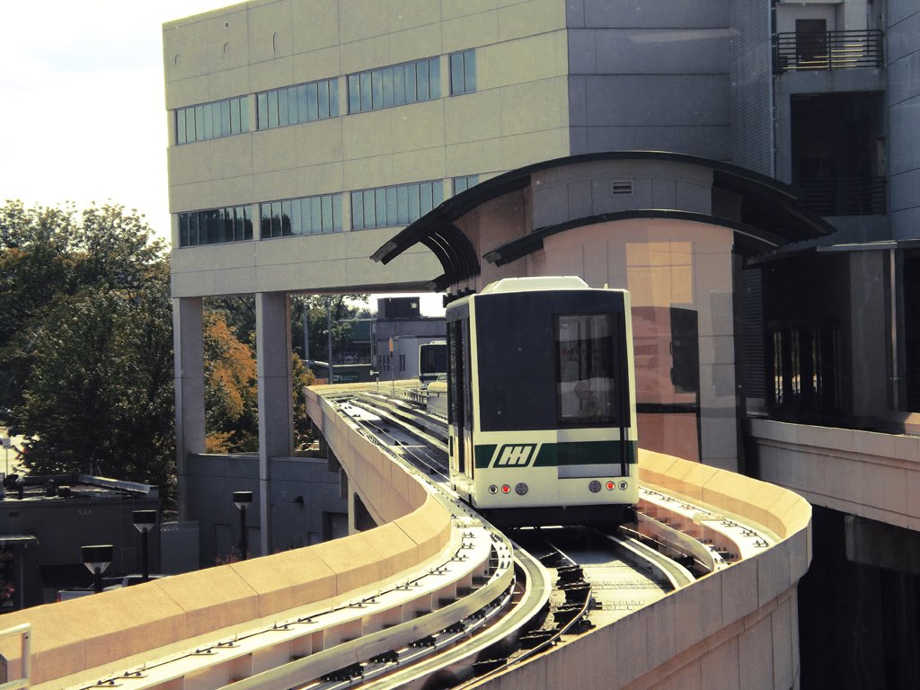 Tram along the tracks