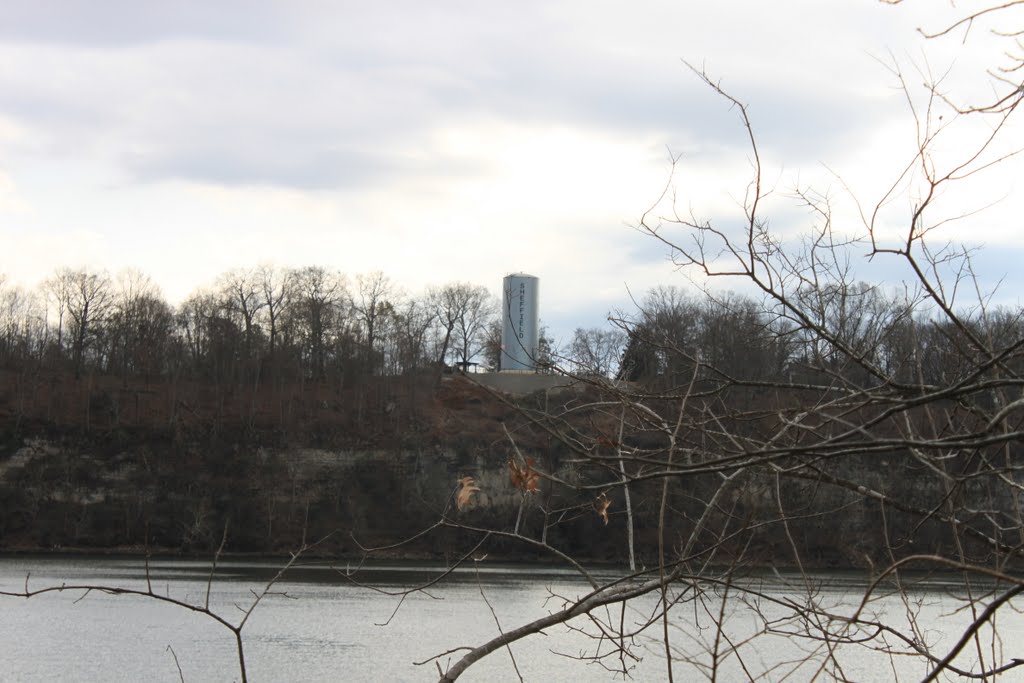 The Sheffield Water Tower from across the Tennessee River