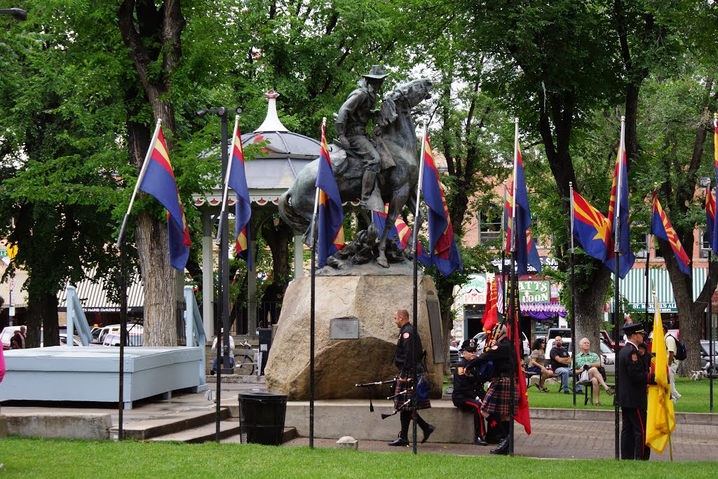 2013, View W, Prescott Courthouse Square, Bucky ONeill Statue, Granite Mountain Hotshot Official Observances  Closing Ceremony