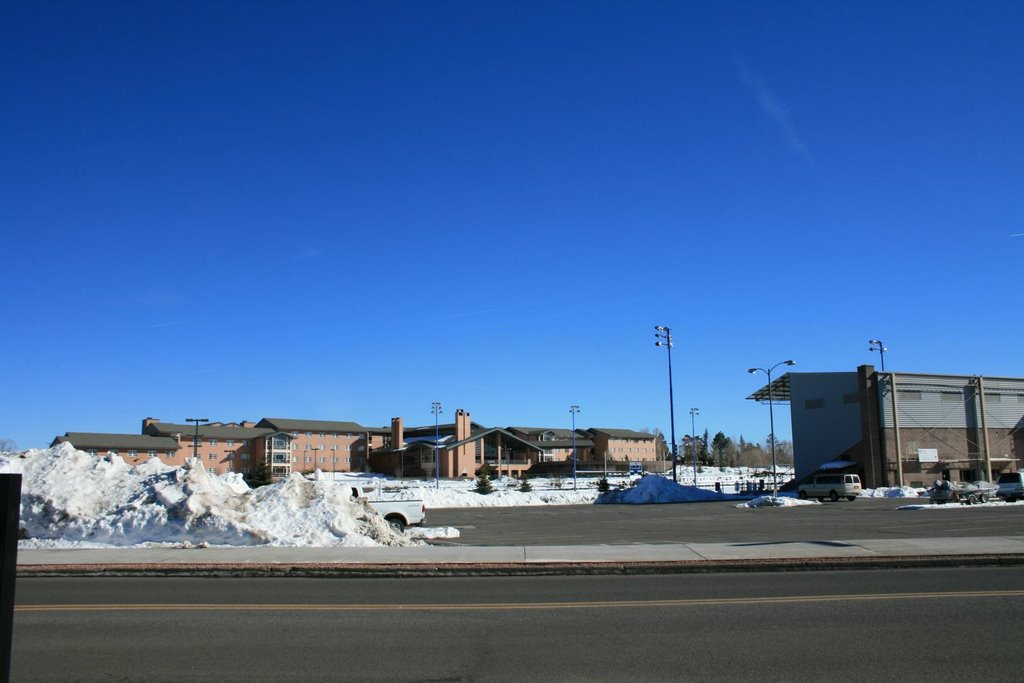 Looking East at Mountain View Hall and Lumberjack stadium and police department